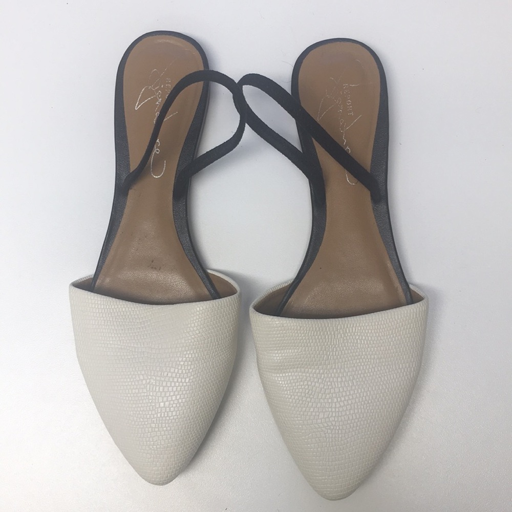 Faux White Alligator Open Heel Flats